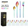 Juego de cubiertos de acero inoxidable Amazon transfronterizo, tenedor y cuchara, juego de cubiertos de acero inoxidable Knight, caja de regalo de tenedor y cuchara, juego de 24 piezas