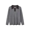 Suéter de punto He Ji estilo Hong Kong/retro, corte relajado para hombre, con un diseño sofisticado, casual y minimalista, de colores contrastantes y mangas largas, similar a una camisa polo