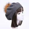 Boina Nueva de Color Sólido con Pompón Mezcla de Lana Moda Cómoda Gorro Pullover Doble Capa Cálido Gorro de Punto Sencillo
