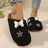 Zapatos de Algodón para Muebles, Pantuflas Peludas para Mujer, Patrón de Estrella de Otoño e Invierno, Antideslizantes para Exteriores, Interiores, Zapatos Peludos Gruesos para el Hogar