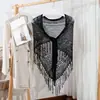 2026 Nuevo Chal con Borlas, Chal Tejido Hueco de Color Sólido, Bufanda Triangular de Lana, Chal Liso a la Moda para Mujer