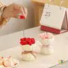 Juego de Tenedores para Fruta con Tarro de Cerámica en Forma de Rosa, Cerámica para Uso Doméstico, Femenino y Estéticamente Agradable, Contenedor Creativo y Lindo para Postres