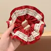Diadema de lazo de encaje de moda, banda para el cabello extragrande estilo coreano, delicado patrón floral, perfecta para crear un peinado de moño