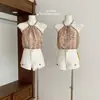 Top Corto Sexy con Estampado de Leopardo Picante Estilo Americano y Cuello Halter para Mujer, Ropa Ye Hong Estilo Halter Ropa Interior Mezcla de Algodón
