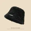 Sombrero de Cubo de Felpa Negra con Letras de Piel Sintética de Conejo para Mujer, Moda Tendencia Versátil, Cálido Sombrero Cloche