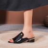 En Stock Nuevo Modelo 2026 Sandalias de Verano para Mujer con Tacón Grueso Medio, Zapatos de Charol Peep-Toe para Exteriores para Mamás, Zapatos de Talla Grande para Mujer