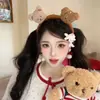 Faixa de Cabelo Fofa com Orelhas de Urso Laço Pelúcia Outono Inverno Lavar Rosto Maquiagem Prender Cabelo Acessório de Cabelo Desenho Animado