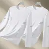 Camiseta esportiva casual masculina de manga longa estampada, moderna para adolescentes, adequada para todas as estações, gola redonda, top básico de manga longa