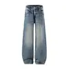 Pantalones Vaqueros Muqiu para Hombre Estilo Retro Americano Lavados Desgastados con Estampado Floral, Corte Holgado, Caída Suelta, Pierna Recta Ancha