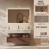 Gabinete de Baño Color Roble Nogal Inteligente Combinación de Tocador con Lavabo Integrado de Cerámica Sin Costuras e Inodoro