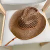 Sombrero de Paja Tejido Retro Sombrero de Vaquero Occidental Cordón Ajustable Sombrero de Caballero Verano Playa Protección Solar Sombrero para el Sol para Hombres y Mujeres