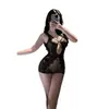 Lingerie sexy erótica em rede com peito exposto, uniforme transparente vazado, conjunto de camisola sedutora de renda, body em rede drop shipping