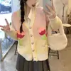 Cardigan de tricô estilo coreano Outono Novo solto preguiçoso cor contrastante flor tridimensional laço casaco de cima suéter para mulheres