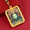 Tíbet Semi-Pintado a Mano Pintado en Oro Thangka Tara Verde Dios Amarillo de la Riqueza Doce Signos del Zodíaco Colgante de Cuello Colgante Thangka