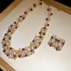 Brincos de Pérola com Strass Colar Conjunto de Duas Peças Estilo Corte Retrô Corrente para Clavícula Luxo Leve Toque de Alto Padrão Acessório de Pescoço Atacado