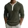 Amazon Y2 Transfronterizo Ropa de hombre europea y americana Estampado digital Camisa POLO Henley casual de manga larga para hombre de dos tonos con 3 botones