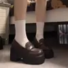 Zapatos de Plataforma de Cuero para Mujer con Suelas Gruesas, Estilo Británico Zapatos de Uniforme JK, Modelo Nuevo 2026, Tacones Gruesos Altos, Mocasines de 8 cm