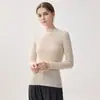 Camiseta básica de cashmere 100% puro sem costura com gola semimédia para mulheres, top interno de tricô quente slim fit para outono e inverno