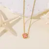 Collar de Acero Inoxidable de Cuatro Hojas Transfronterizo para Mujer, Cadena para Clavícula con Colgante de Trébol de la Suerte de Nácar por Ambos Lados, Joyería de Lujo de Nicho