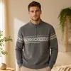 Suéter de punto jacquard retro estilo japonés cálido para hombre, cuello alto, media cremallera, para otoño e invierno, versátil para ir al trabajo y uso diario