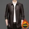 Jaqueta de Couro Masculina para Outono e Inverno, Estilo Casual de Negócios, Adequada para Pais de Meia-Idade e Idosos, Gola com Botões, Jaqueta de Couro, Novo Modelo 2025