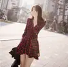 Vestido Camisa Plaid de Manga Larga Plisado Estilo Vintage 2026 para Mujer, Vestido Base Delgado de Manga Larga que Ceñe la Cintura