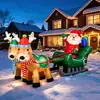 Decoração Inflável de Natal Duplo Cervo Puxando Trenó Papai Noel Inflável Decoração para Quintal Externo Decoração com Luz LED