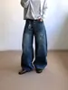 Pantalones vaqueros de estilo retro americano transfronterizos con botones, dobladillo curvo para hombre, pantalones largos holgados y casuales de verano con botones