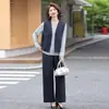 Roupas Femininas para Mães Primavera 2026, Conjunto de Três Peças Plus Size, Cardigã e Colete de Corte Justo, para 40-50 Anos, Conjunto Versátil Emagrecedor
