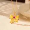 Novo Pingente de Laço de Veludo Banhado a Ouro Estilo Chinês Colar Simples Retro Luxuoso Incrustado Meilong Joias