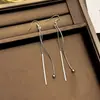 Brincos Longos com Franjas Elegantes de Agulha de Prata Cravejados de Diamantes Nicho Elegantes Versáteis Simples de Luxo Leve de Alta Qualidade para Mulheres