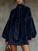 Vestido Elegante de Outono Feminino Nova Moda com Cachecol Texturizado de Cetim de Seda Manga Longa