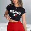 Camiseta deportiva ajustada de cuello redondo con estampado de letras de estilo callejero Y2K para verano