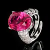 Anillo de Inlay de Cobre Directo de Fábrica Forma de Huevo Rubí Piedra Preciosa de Color Abierto Ajustable Joyería de Moda para Mujer En Stock Venta al por Mayor