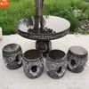 Mesa de Mármore para Pátio Externo Mesa Redonda de Ardósia e Conjunto de Banco de Pedra para Vila e Parque, Conjunto Decorativo do Fabricante
