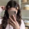 Pinza de pelo de franela a cuadros marrón para todas las estaciones de otoño e invierno, pinza lateral para niña con diseño de corazón y flocking, pinza para flequillo de pelo roto, pinza de pico de pato