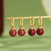 Yuebao Joyería Arena Imperial Plata de Ley S925 Chapado en Oro Arena de Oro Púrpura Cuentas Redondas Pinza para Oreja Cuadrada Pendientes de Moda Retro Personalizados