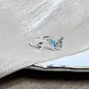 Anel de Dedo Feminino Guofeng Azul Glacial Gradiente Líquido Frio Borboleta Leve Luxo Vento Frio Doce Frio Moda