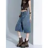 Shorts de Mezclilla Azules Vintage para Mujer, Tendencia Verano 2026 Versátiles Nuevos Pantalones Cropped de Cintura Alta Pierna Ancha para Figuras Petite