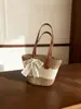 Bolso de Hombro Mediano Tejido de Paja para Mujer, Bolso Tejido para Vacaciones en la Playa, Bolso de Vacaciones en la Playa Tejido con Lazo de Encaje, Artículo de Moda Caliente