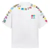 Camiseta Redonda de Manga Curta com Grafite Colorido Pintado à Mão para Homens e Mulheres 2026 Nova Marca Tendência Estilo Solto Casal Camiseta Casual