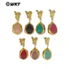 Wt-E805 Estilo Palácio Retrô Pedra de Cristal Rosa Obsidiana e Ouro 18K Banhado Pequeno Pingente Brincos Clássicos Femininos