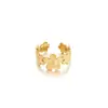 Anillo Personalizado Turquesa Más Vendido Transfronterizo Acero Inoxidable Galvanoplastia al Vacío Oro de 18 Quilates Flor Mano Abierta Joyería al Por Mayor