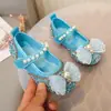 Zapatos Infantiles de Velcro con Lazo de Perlas y Pedrería, Fáciles de Poner y Quitar, Zapatos Pequeños de Cuero de Suela Plana, Zapatos de Cristal de Princesa para Niñas