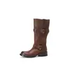 Botas de montar para mujer de piel de vaca de capa superior con acabado envejecido, botas altas de cuero genuino para otoño con punta redonda, tacón medio y hebilla de cinturón, botas altas por encima de la rodilla para mujer