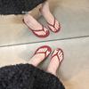 Sandálias de Salto Alto, Chinelos de Salto Grosso de Nicho, Pantufas Estilo Faculdade para Mulheres, Roupas de Verão para Usar por Cima, Bico Fino Vermelho