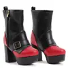 Botas de moda ligeras y versátiles para mujer para otoño e invierno, botines de punta redonda con bloques de color, plataforma impermeable, suela gruesa y cremallera lateral.