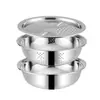 Juego de Tres Piezas de Cuenco Rallador de Acero Inoxidable para Uso Doméstico, Incluyendo un Colador, un Recipiente para Lavar Verduras, un Recipiente Pequeño Lateral para Condimentos, un Recipiente para Sopa y un Recipiente para Masa
