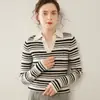 Suéter de cachemira pura para mujer, grueso, con cuello polo, diseño de canalé, bloques de color, cálido, agradable para la piel, casual y adecuado como capa interior