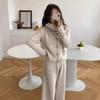 Outono e Inverno Novo Estilo Coreano Moda Casual Colete Suéter Calças de Perna Larga Conjunto de Três Peças Feminino Solto Estilo Preguiçoso Terno Tricotado